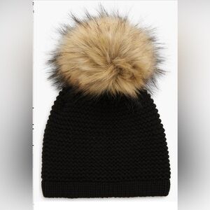 Kyi Kyi Wool Blend Beanie with Faux Fur Pompom